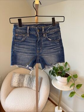 American Eagle Outfitters Medium Blue Distressed Denim Cutoff Shorts